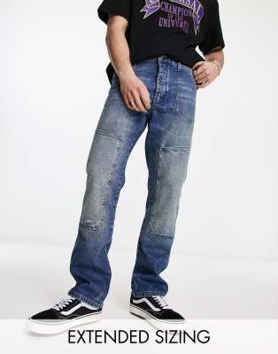 straight jeans with carpenter details in tinted blue