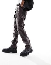 ASOS DESIGN parachute cargo pants in black leather look