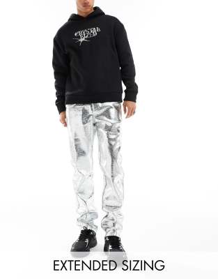 ASOS DESIGN straight leather look pants in metallic silver - part of a set