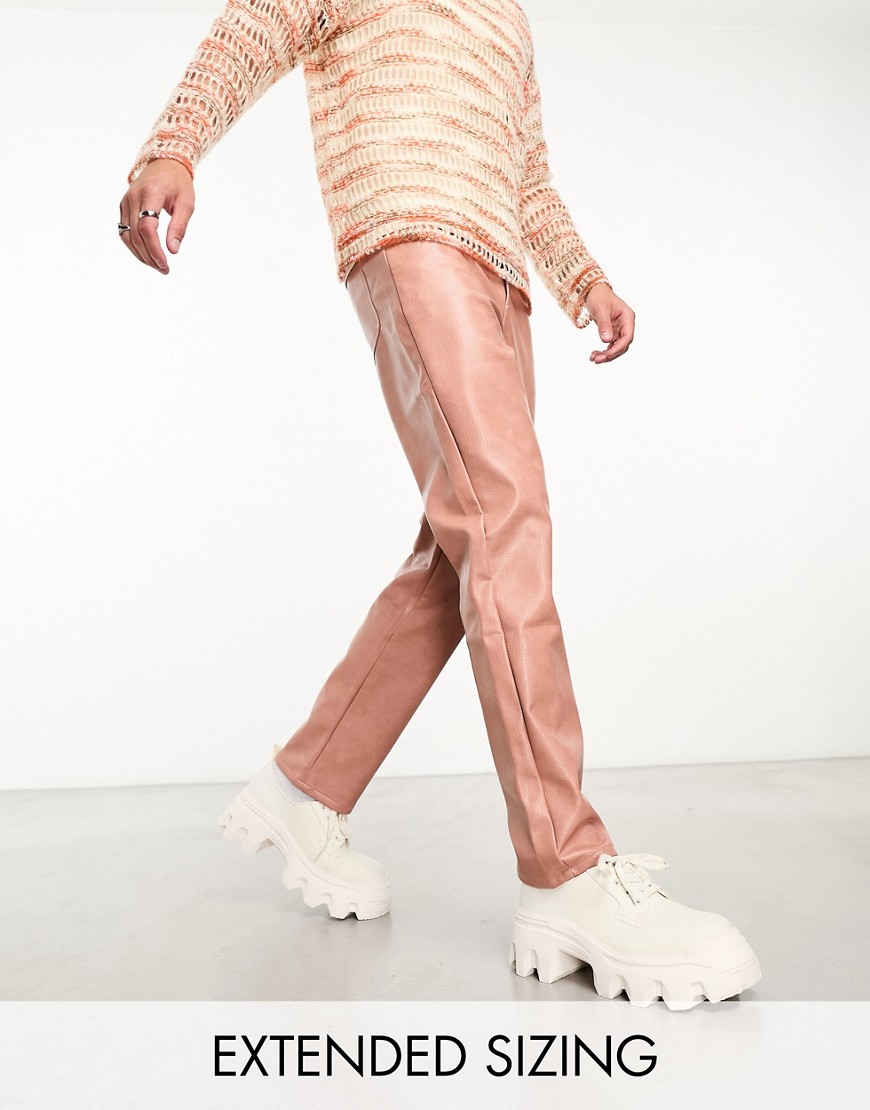 Asos Design Straight Leather Look Pants In Pink