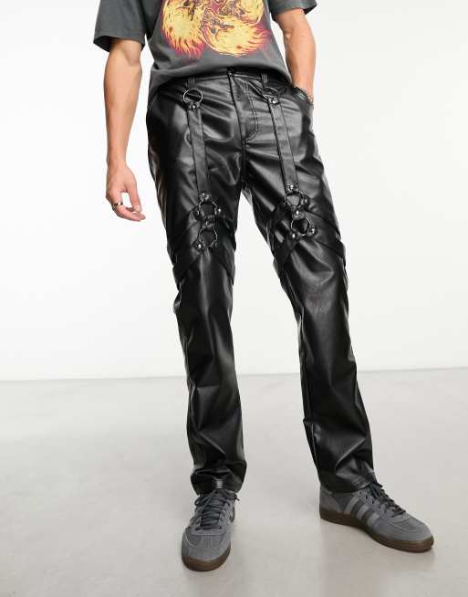 Men's lace up leather on sale trousers