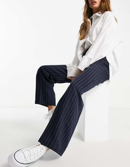 ASOS DESIGN straight leg 3 piece suit pants in navy pinstripe