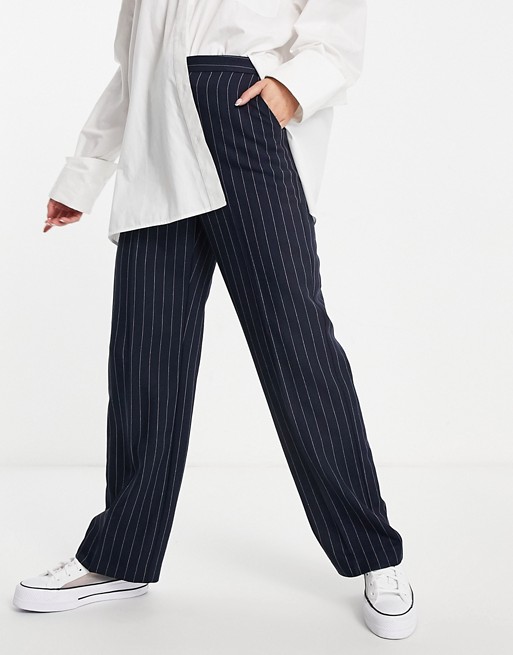 ASOS DESIGN straight leg 3 piece suit trouser in navy pinstripe