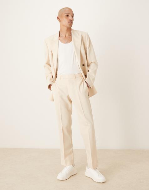 ASOS DESIGN – Straight Leg Anzughose in Ecru mit Baumwolle - view 1