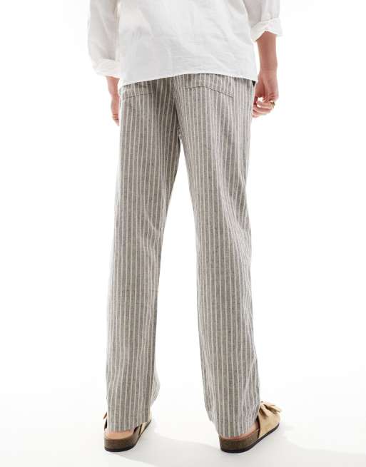 ASOS DESIGN straight leg beach pants in blue and white heavy weight stripe with elastic waist, 4 of 5