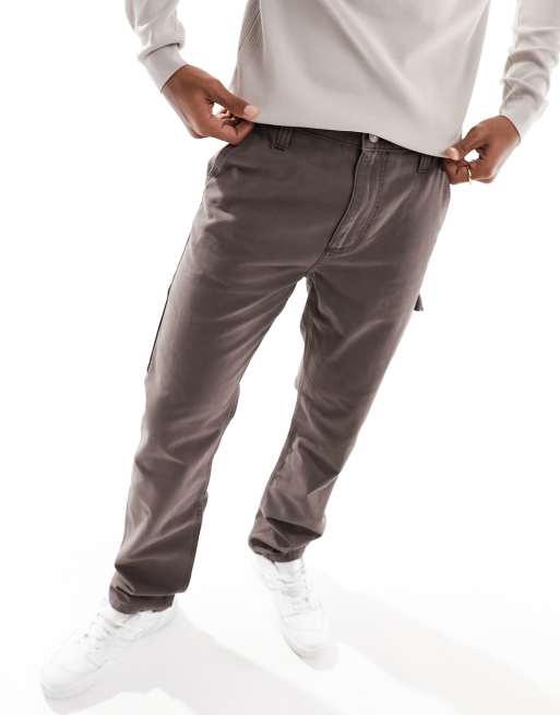 ASOS DESIGN straight leg canvas carpenter pants in washed brown