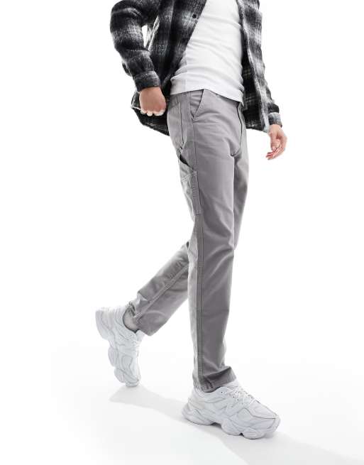 ASOS DESIGN straight leg canvas carpenter pants in washed grey