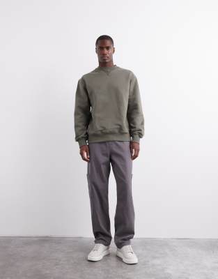 ASOS DESIGN straight leg cargo pants in gray-Black