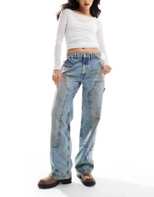 straight leg carpenter jean in vintage wash-Blue