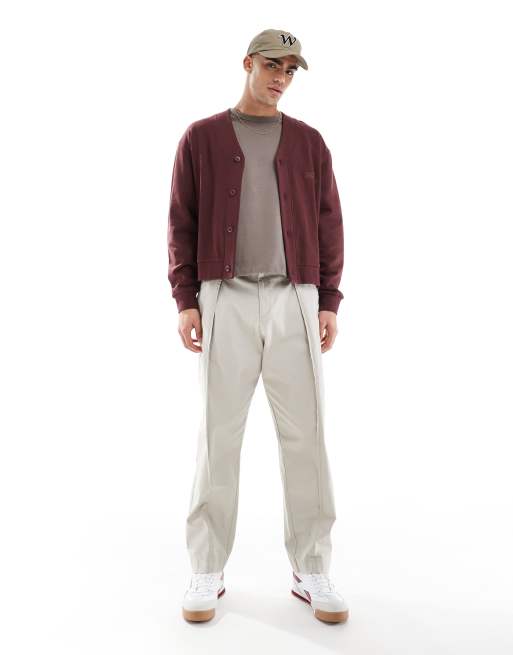 ASOS DESIGN straight leg chino pants with pleats in beige 