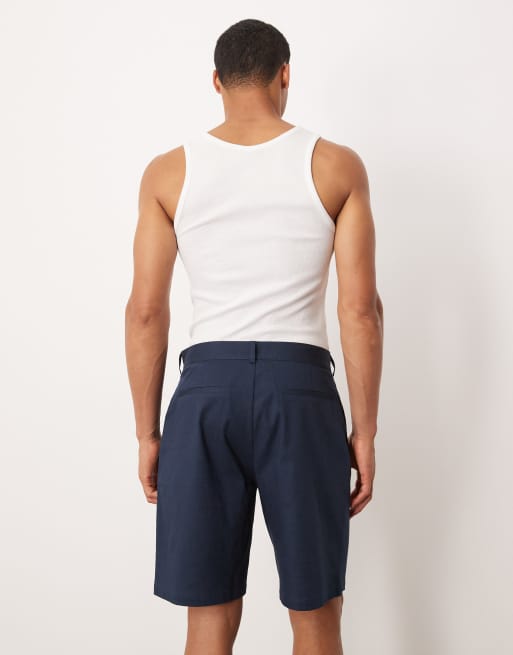 ASOS DESIGN straight leg chino short in navy linen look, 2 of 5