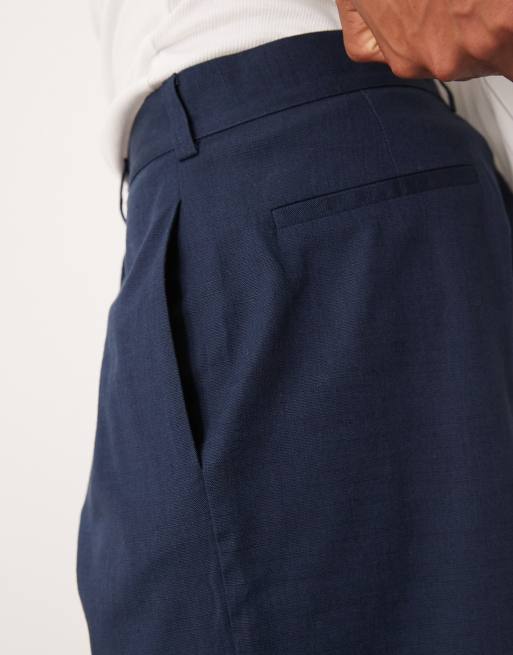 ASOS DESIGN straight leg chino shorts in navy linen look