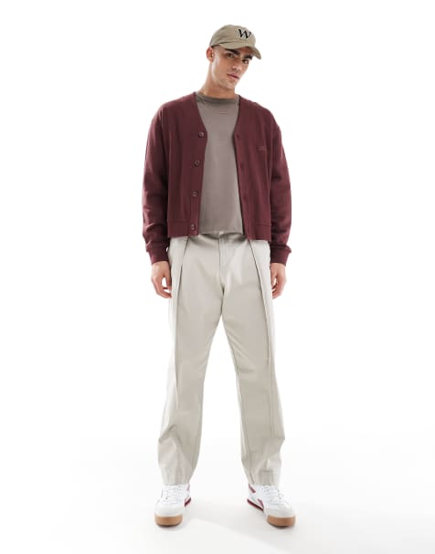 ASOS DESIGN straight leg chino trouser with pleats in beige - view 1