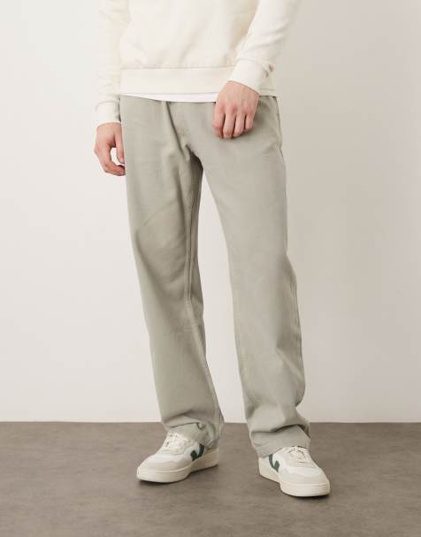 ASOS DESIGN straight leg chinos with elastic waist in stone - view 1