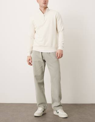 Asos Design Straight Leg Chinos With Elastic Waist In Neutral