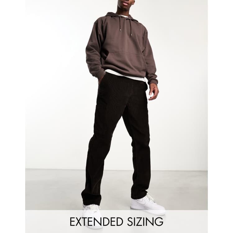 ASOS DESIGN straight leg corduroy cargo pants in brown with elasticized  waist