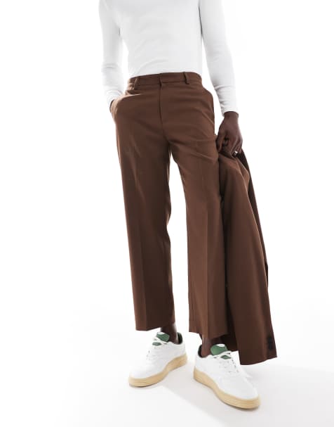 ASOS DESIGN straight leg crop length suit trousers in brown twill - view 1