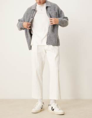 Asos Design Straight Leg Cropped Dress Pants In White Crinkled Velvet-neutral