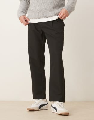 Asos Design Straight Leg Cropped Pants With Half Elastic Waistband In Black