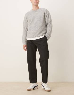 Asos Design Straight Leg Cropped Pants With Half Elastic Waistband In Black