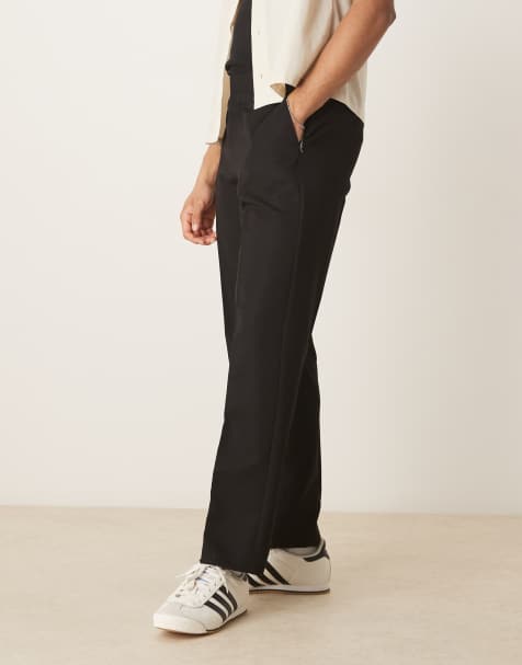 ASOS DESIGN straight leg dress pants in black with elastic waist - view 1