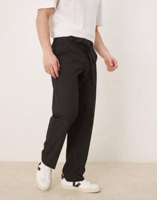 ASOS DESIGN straight leg dress pants with self fabric belt in black