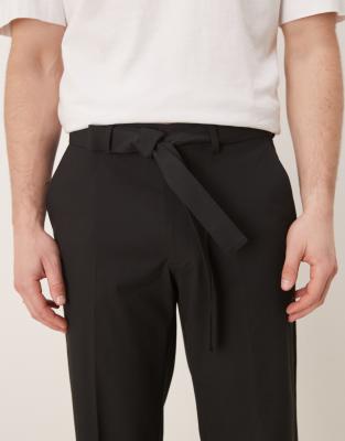 ASOS DESIGN straight leg dress pants with self fabric belt in black