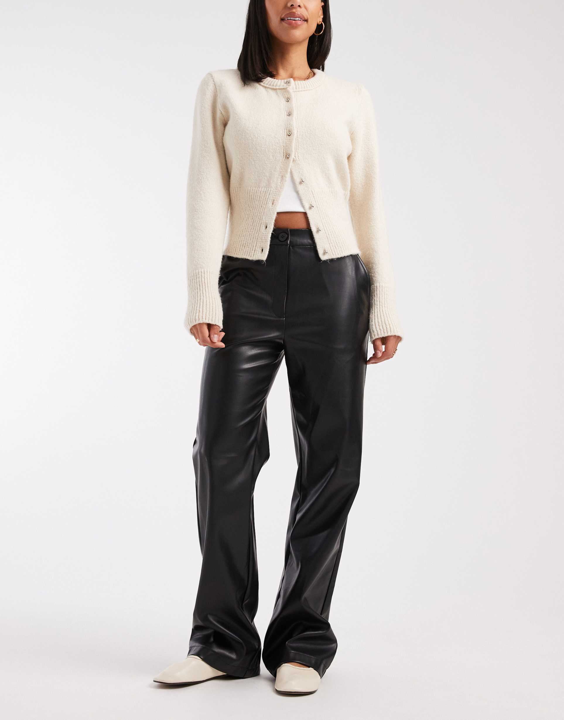 asos design straight leg faux leather pants in black