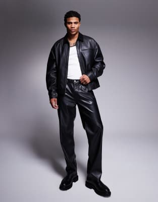 asos ASOS DESIGN straight leg faux leather trousers in black