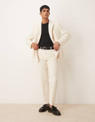 Asos Design Straight Leg Heavy Weight Suit Pants In Neutral
