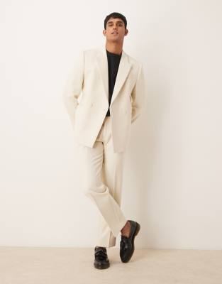 straight leg heavy weight wool look suit pants in cream-White