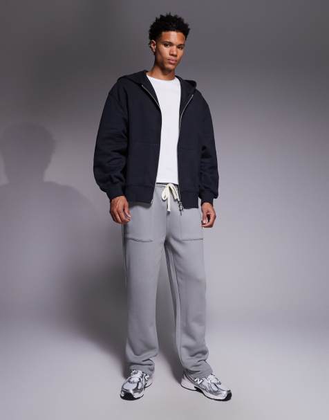 ASOS DESIGN straight leg heavyweight trackies in 470gsm in grey - view 1