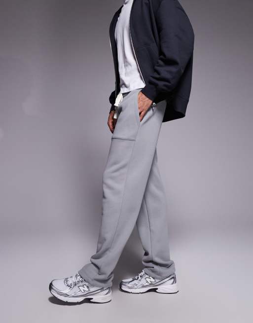 ASOS DESIGN straight leg heavyweight trackies in 470gsm in grey, 2 of 5