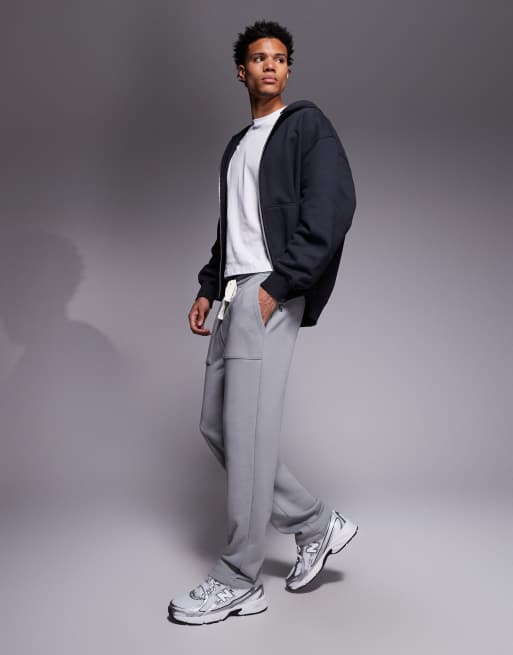 ASOS DESIGN straight leg heavyweight trackies in 470gsm in grey, 3 of 5