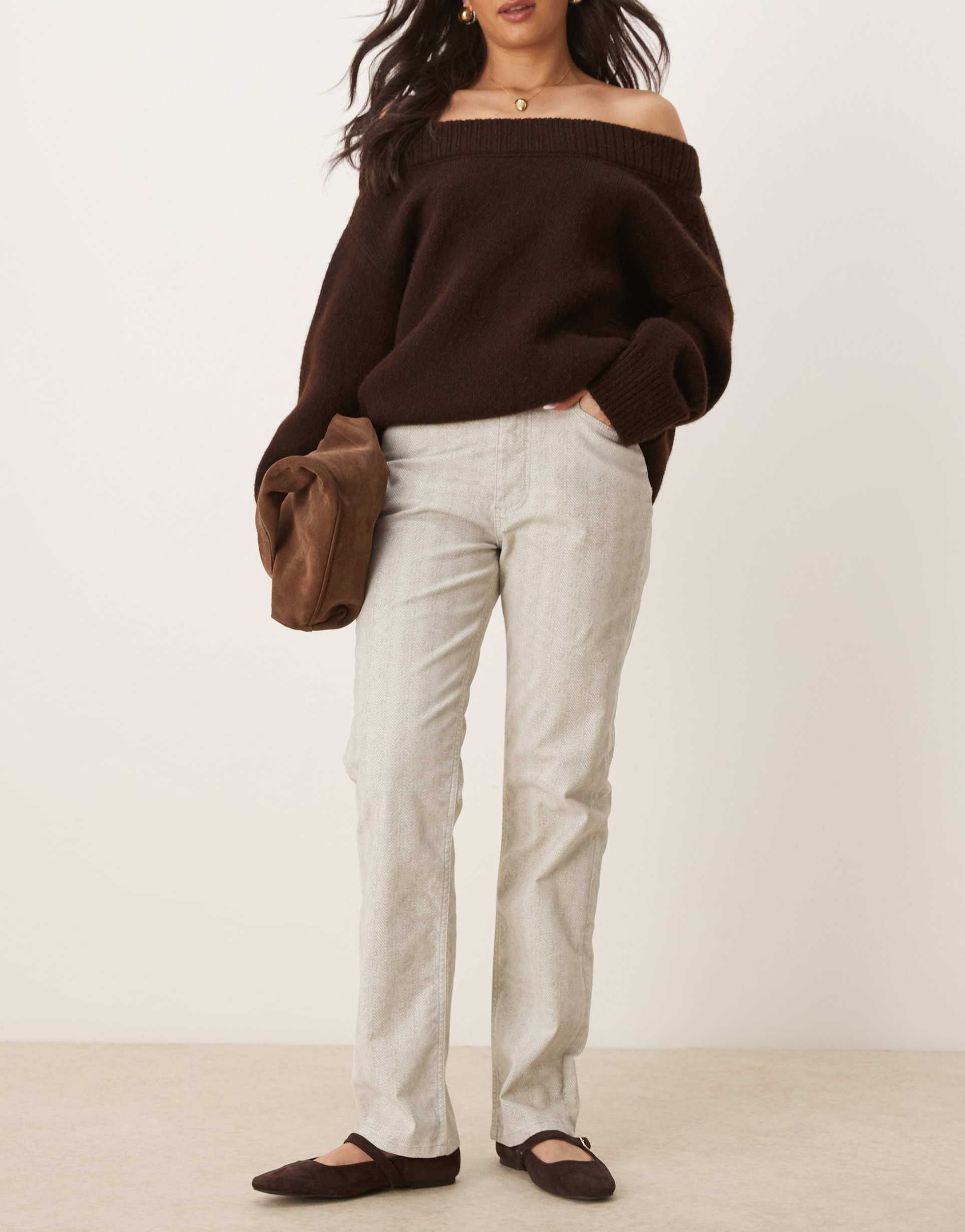 asos design straight leg herringbone flock jeans in gray