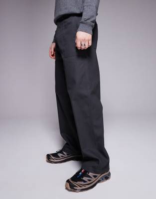 Asos Design Straight Leg Herringbone Pants In Gray