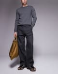 [ASOS DESIGN] ASOS DESIGN straight leg herringbone pants in grey W30 L32 GREY