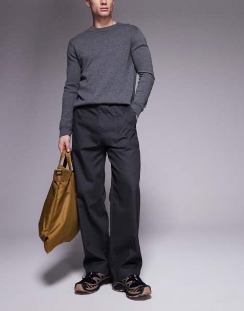 ASOS DESIGN straight leg herringbone trouser in grey - view 1