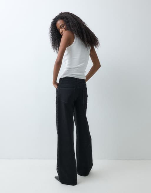 ASOS DESIGN straight leg jean with embellishment in black, 5 of 5