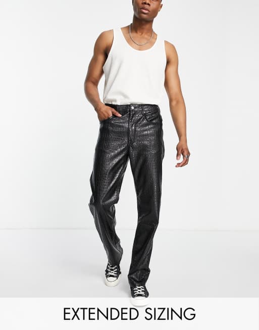 ASOS DESIGN flare jeans in black croc leather look - part of a set