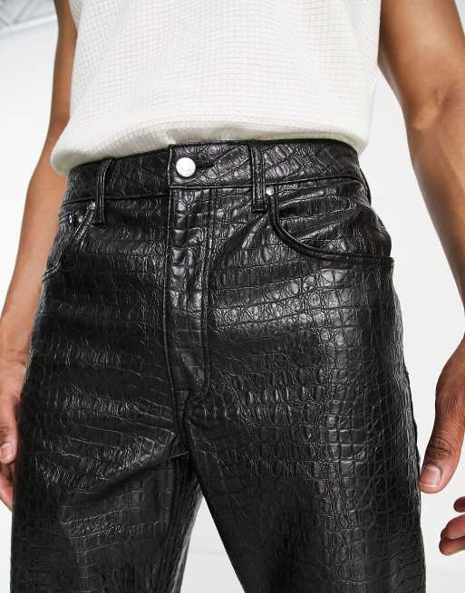 ASOS DESIGN flare jeans in black croc leather look - part of a set