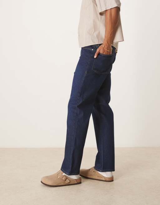 ASOS DESIGN straight leg jeans in dark wash blue