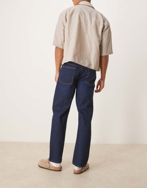 ASOS DESIGN straight leg jeans in dark wash blue, 3 of 5