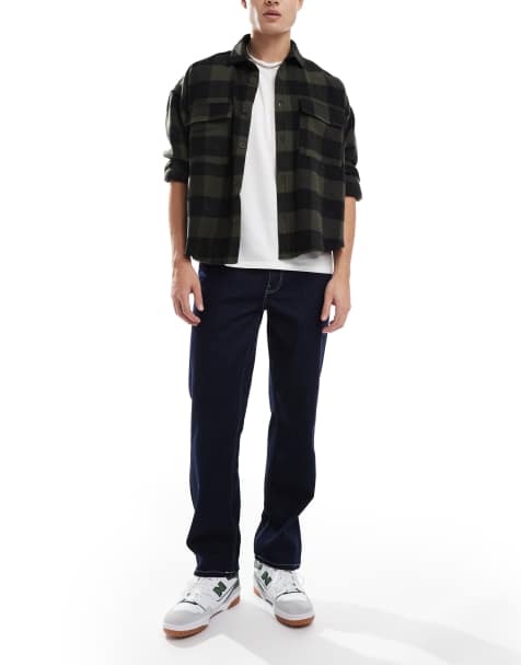 ASOS DESIGN straight leg jeans in indigo with contrast stitch - view 1