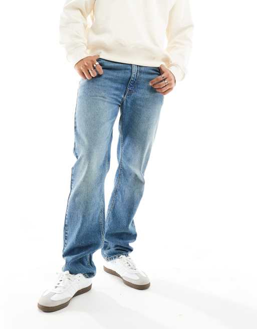 ASOS DESIGN straight leg jeans in mid wash blue