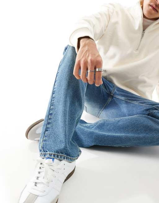ASOS DESIGN straight leg jeans in mid wash blue, 2 of 5