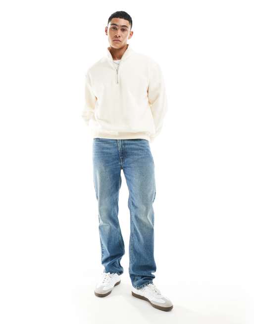 ASOS DESIGN straight leg jeans in mid wash blue, 3 of 5