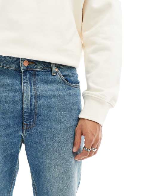 ASOS DESIGN straight leg jeans in mid wash blue, 4 of 5