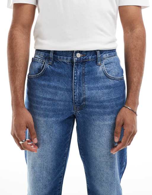 ASOS DESIGN straight leg jeans in mid wash blue