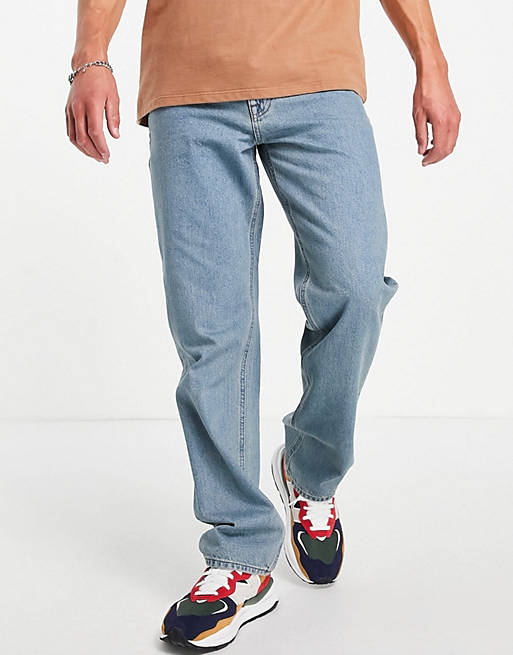 ASOS DESIGN straight leg jeans in tinted light wash blue